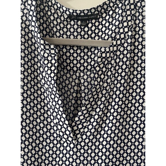 Adrianna Papell Size Large Navy Print V-neck Pullover Blouse Office - Picture 3 of 7